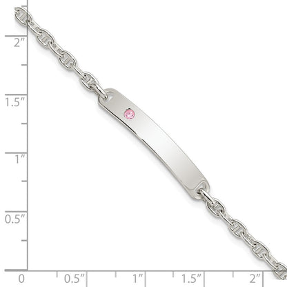7.5 Zoll Sterlingsilber Poliert Id mit Rosa Zirkonia Armband
