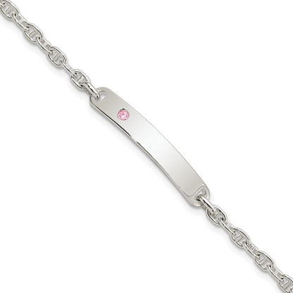 7.5 Zoll Sterlingsilber Poliert Id mit Rosa Zirkonia Armband