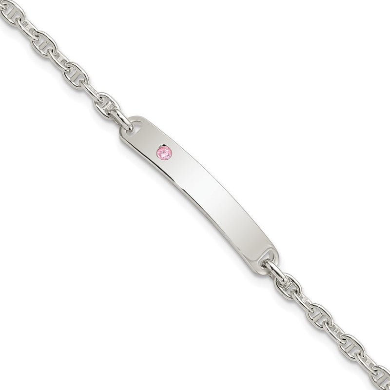 7.5 Zoll Sterlingsilber Poliert Id mit Rosa Zirkonia Armband