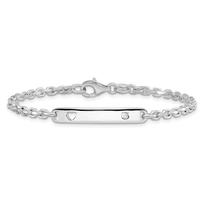 7.5 Zoll Sterlingsilber Poliert Id mit Zirkonia Herz Armband