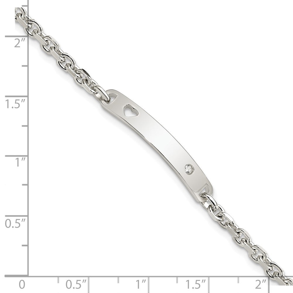 7.5 Zoll Sterlingsilber Poliert Id mit Zirkonia Herz Armband