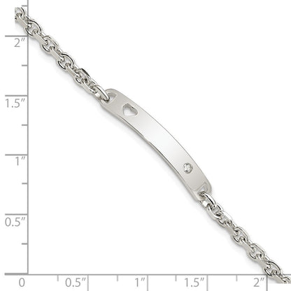 7.5 Zoll Sterlingsilber Poliert Id mit Zirkonia Herz Armband