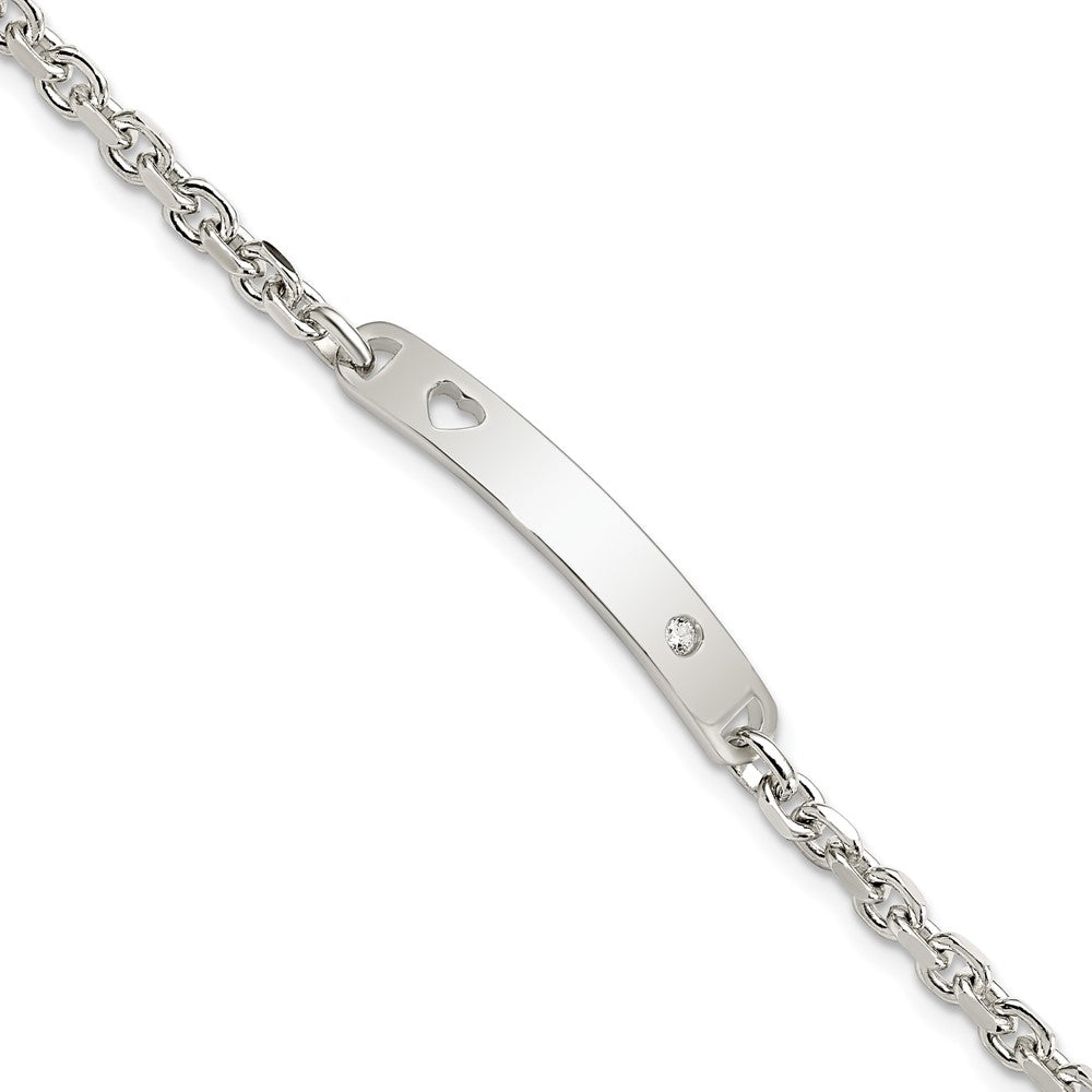 7.5 Zoll Sterlingsilber Poliert Id mit Zirkonia Herz Armband