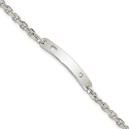 7.5 Zoll Sterlingsilber Poliert Id mit Zirkonia Herz Armband