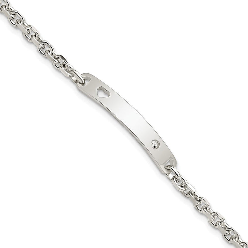 7.5 Zoll Sterlingsilber Poliert Id mit Zirkonia Herz Armband