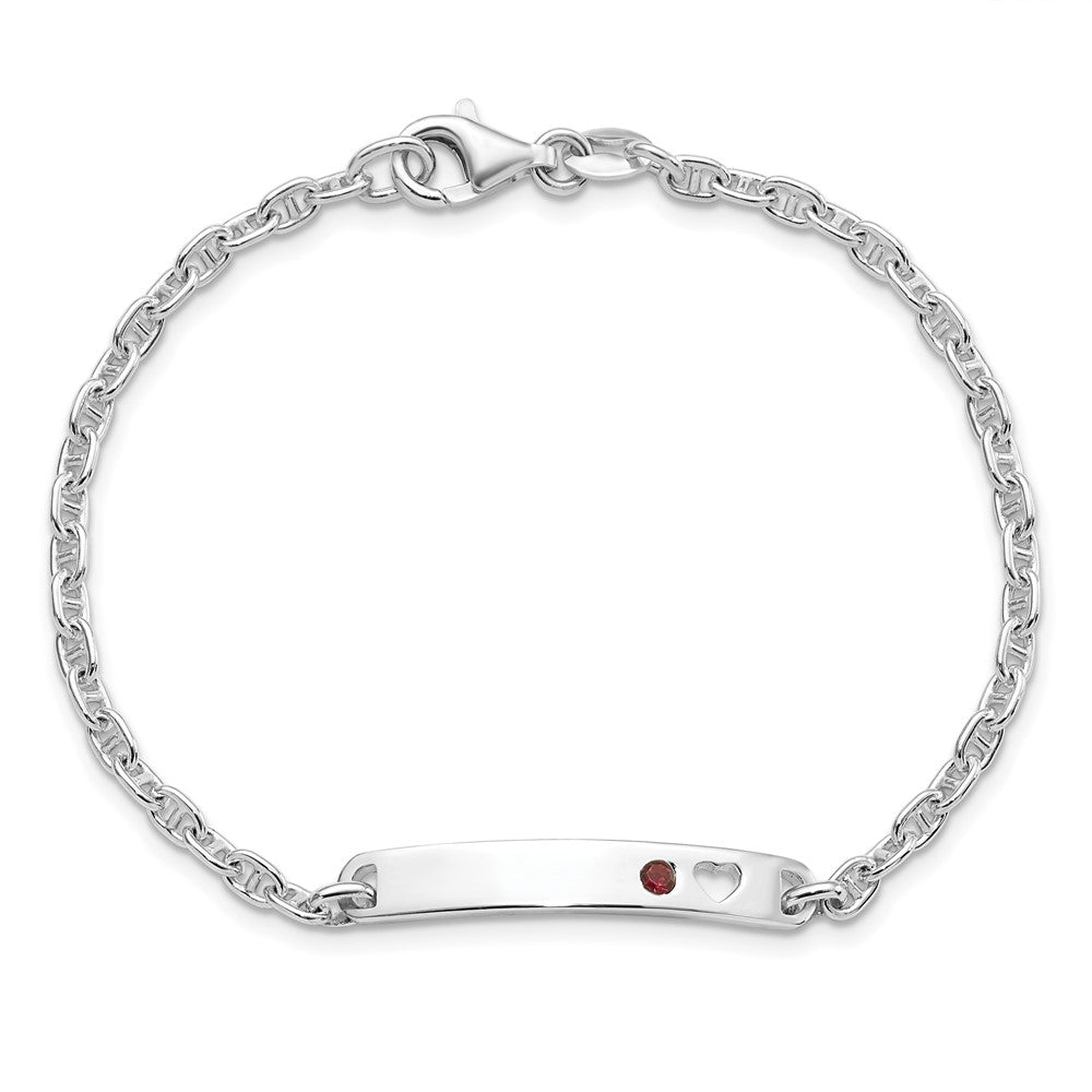 7.5 Zoll Sterlingsilber Poliert Id mit Rot Zirkonia Herz Armband