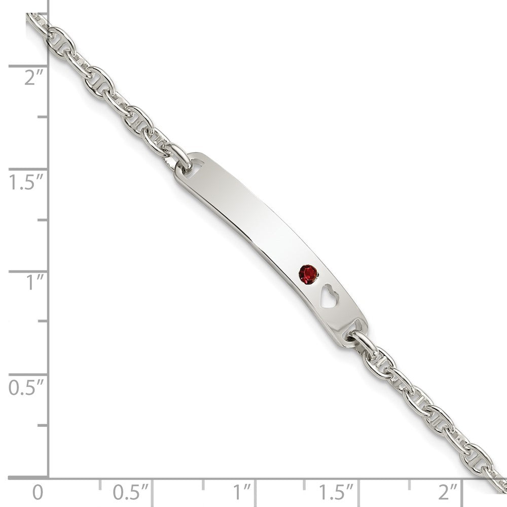 7.5 Zoll Sterlingsilber Poliert Id mit Rot Zirkonia Herz Armband