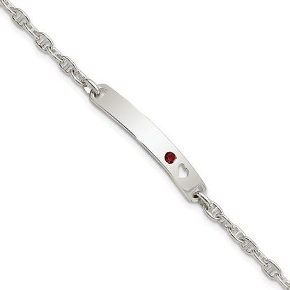 7.5 Zoll Sterlingsilber Poliert Id mit Rot Zirkonia Herz Armband