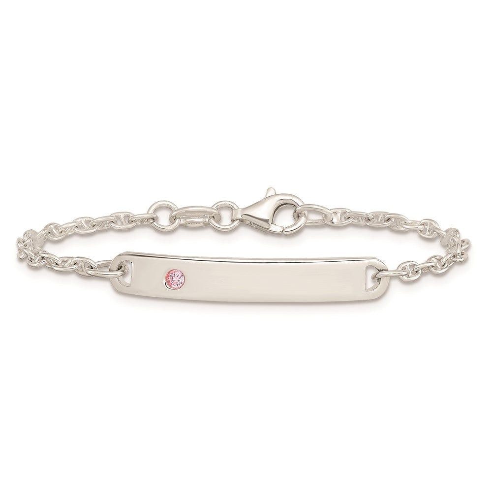 5.5 Zoll Sterlingsilber Poliert Childrens Id mit Rosa Zirkonia Armband