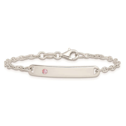5.5 Zoll Sterlingsilber Poliert Childrens Id mit Rosa Zirkonia Armband