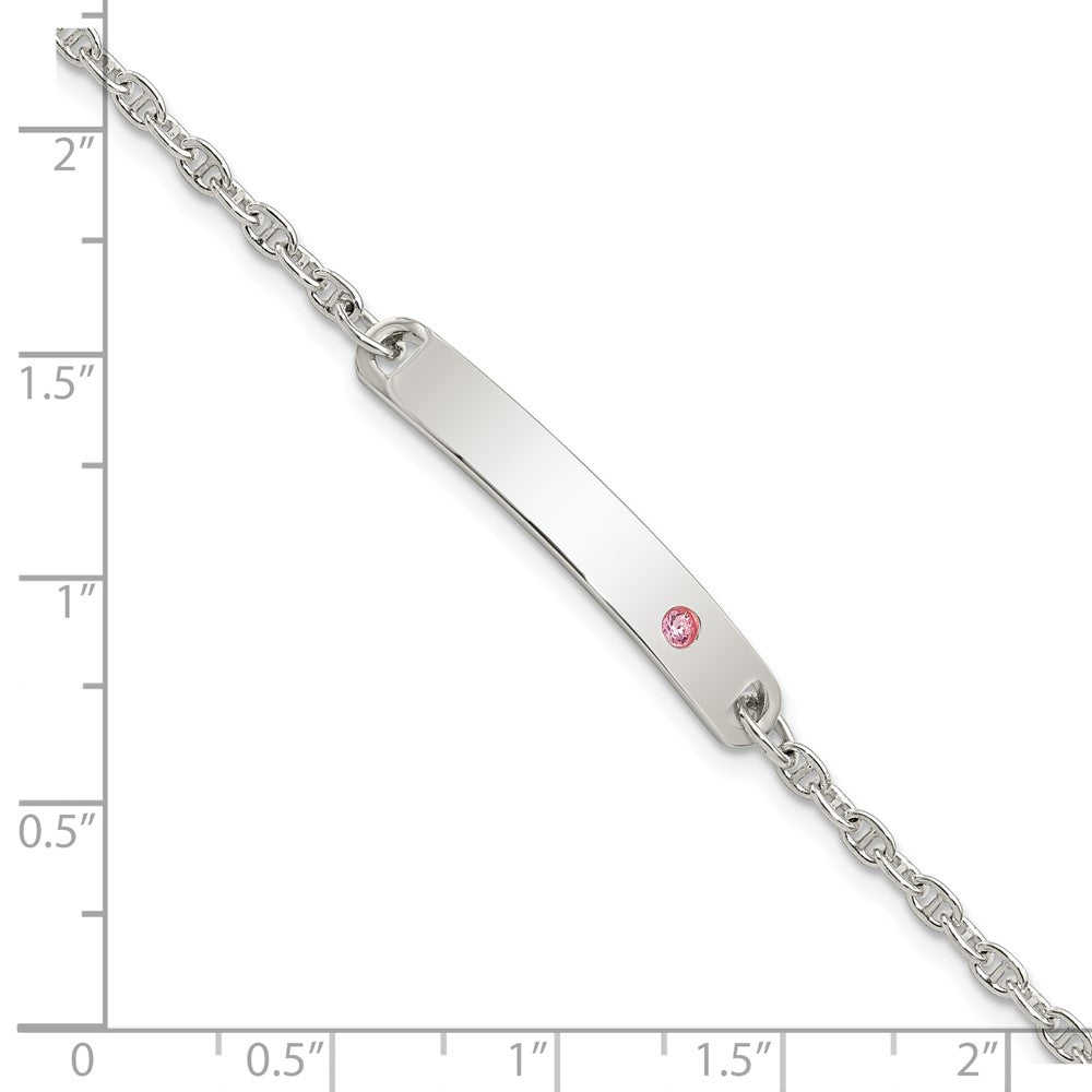 5.5 Zoll Sterlingsilber Poliert Childrens Id mit Rosa Zirkonia Armband