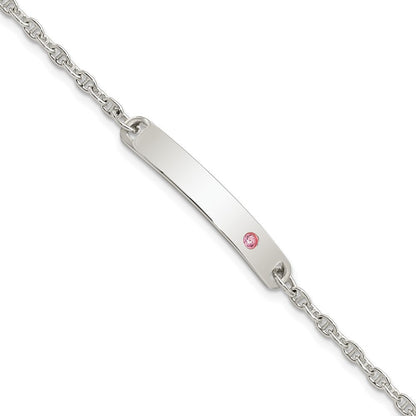 5.5 Zoll Sterlingsilber Poliert Childrens Id mit Rosa Zirkonia Armband