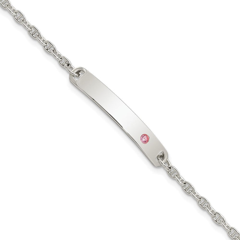 5.5 Zoll Sterlingsilber Poliert Childrens Id mit Rosa Zirkonia Armband