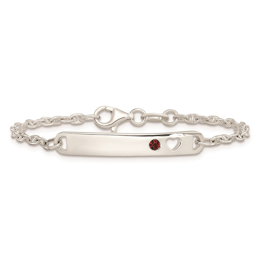 5.5 Zoll Sterlingsilber Poliert Childrens Id mit Rot Zirkonia Herz Armband