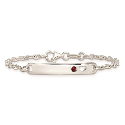 5.5 Zoll Sterlingsilber Poliert Childrens Id mit Rot Zirkonia Herz Armband