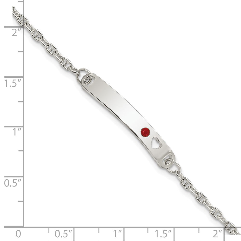 5.5 Zoll Sterlingsilber Poliert Childrens Id mit Rot Zirkonia Herz Armband