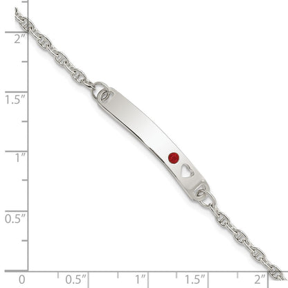 5.5 Zoll Sterlingsilber Poliert Childrens Id mit Rot Zirkonia Herz Armband