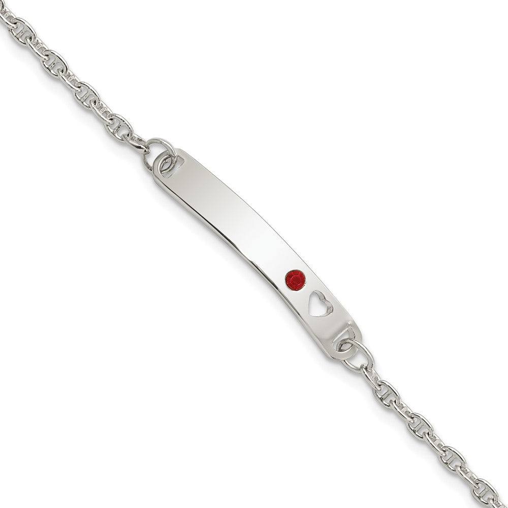 5.5 Zoll Sterlingsilber Poliert Childrens Id mit Rot Zirkonia Herz Armband