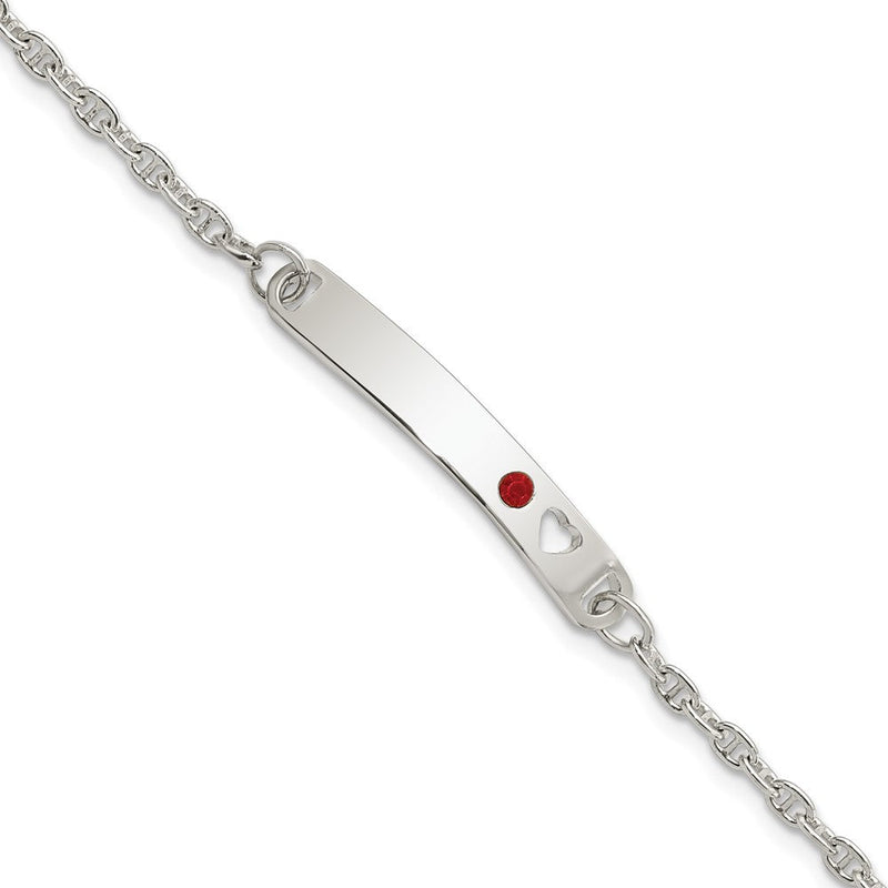 5.5 Zoll Sterlingsilber Poliert Childrens Id mit Rot Zirkonia Herz Armband