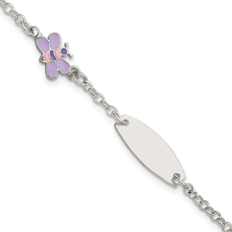 6 Zoll Sterlingsilber Childrens Emailliert Schmetterling 5 Zoll Plus 1 Zoll Verlängerung Id Armband
