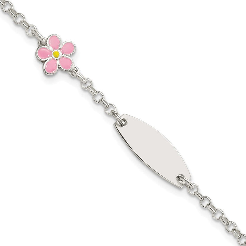 6 Zoll Sterlingsilber Childrens Emailliert Blume 5 Zoll Plus 1 Zoll Verlängerung Id Armband
