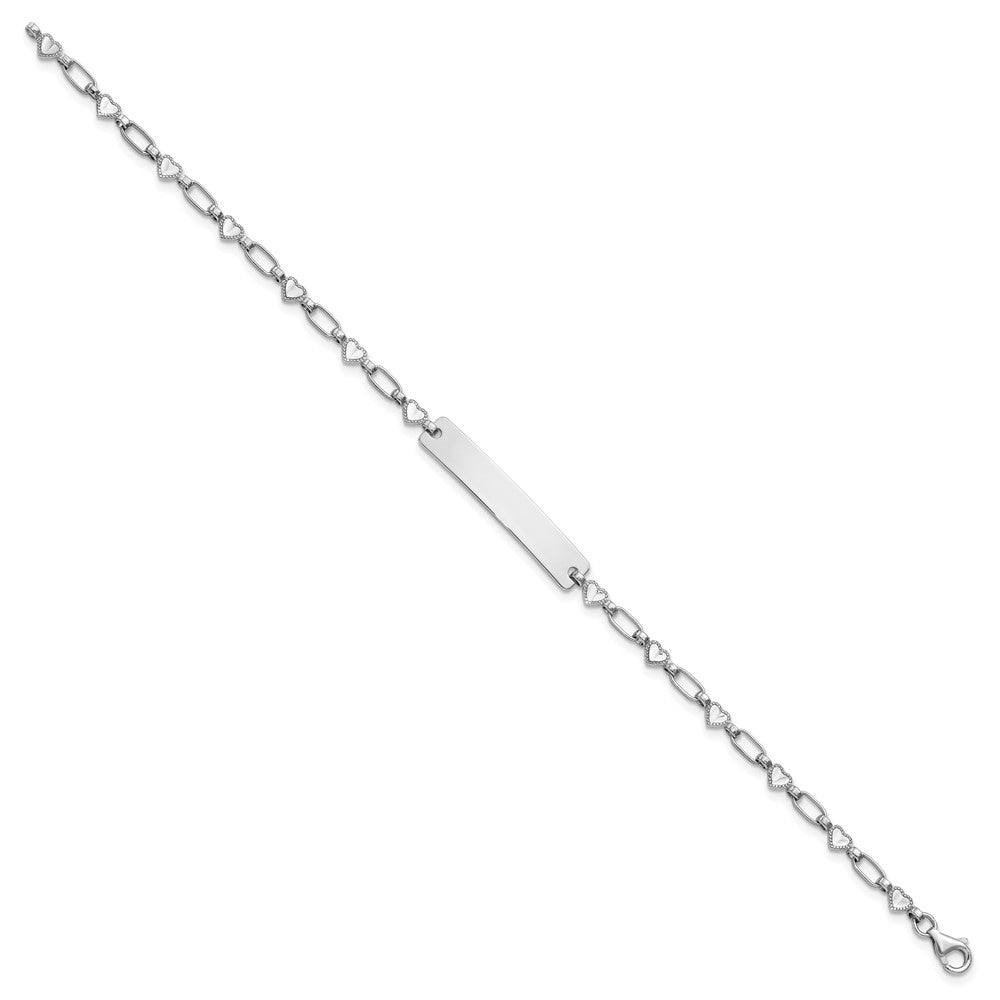 Sterlingsilber Rhodiniert 7.5 Zoll Herzen Id Armband