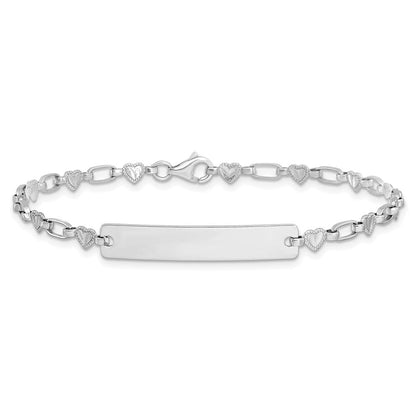 Sterlingsilber Rhodiniert 7.5 Zoll Herzen Id Armband
