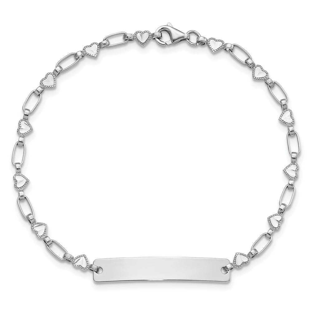 Sterlingsilber Rhodiniert 7.5 Zoll Herzen Id Armband