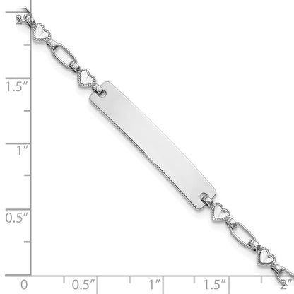 Sterlingsilber Rhodiniert 7.5 Zoll Herzen Id Armband