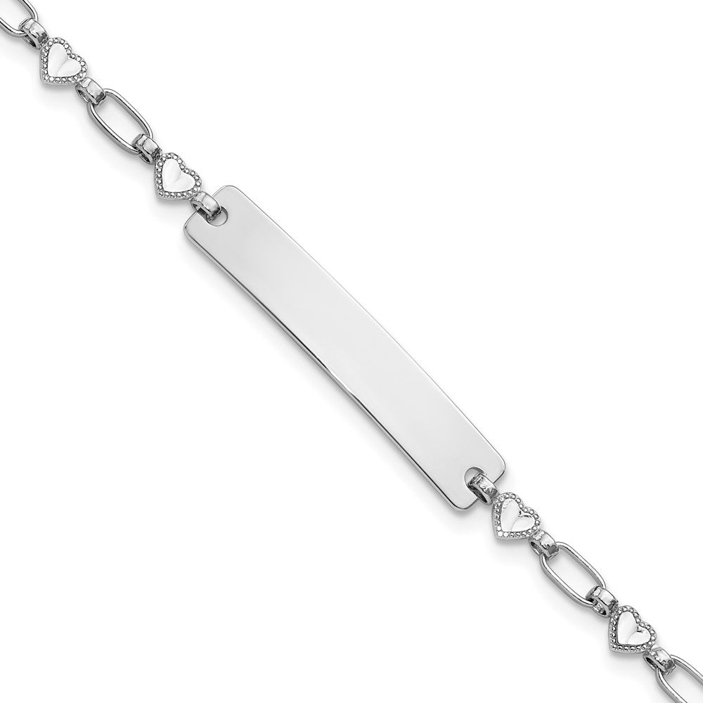 Sterlingsilber Rhodiniert 7.5 Zoll Herzen Id Armband