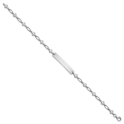 Sterlingsilber Rhodiniert 7.5 Zoll Kreuz Id Armband