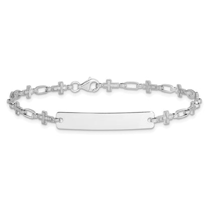Sterlingsilber Rhodiniert 7.5 Zoll Kreuz Id Armband
