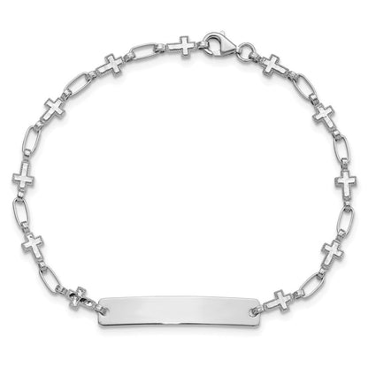 Sterlingsilber Rhodiniert 7.5 Zoll Kreuz Id Armband