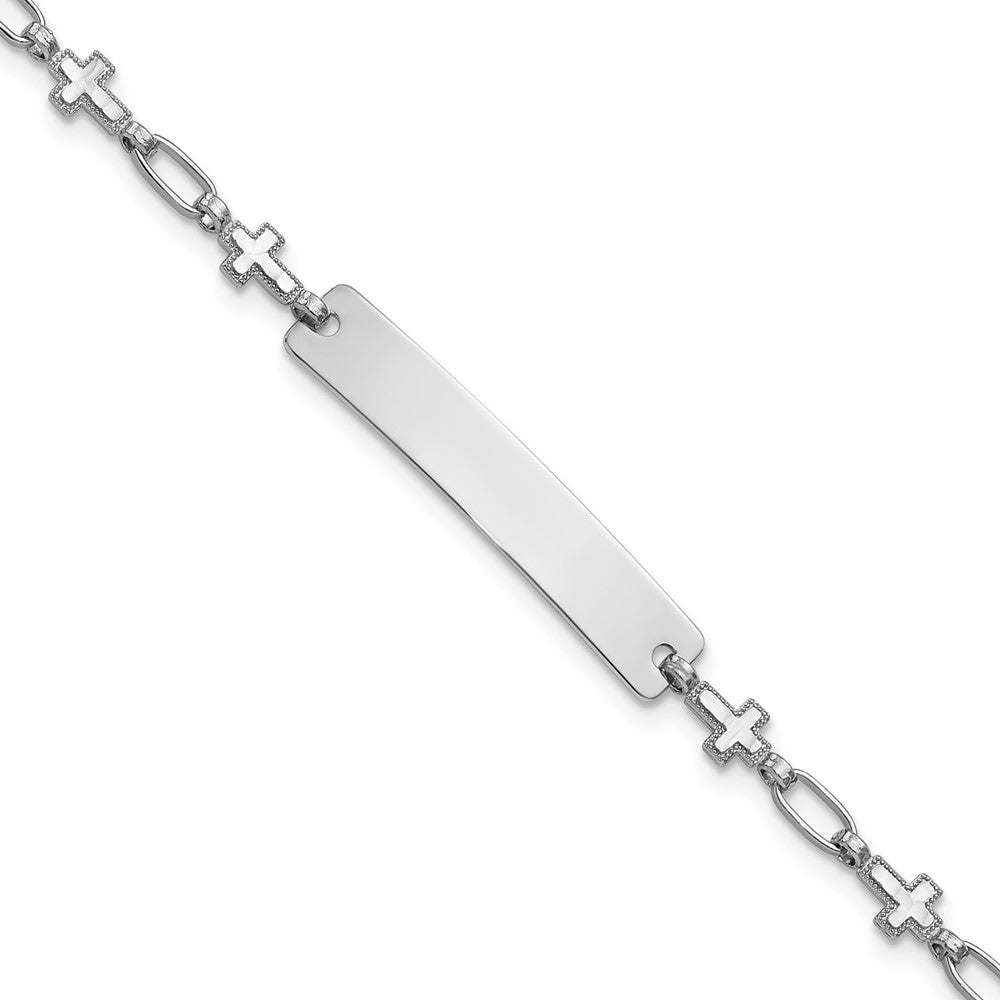 Sterlingsilber Rhodiniert 7.5 Zoll Kreuz Id Armband