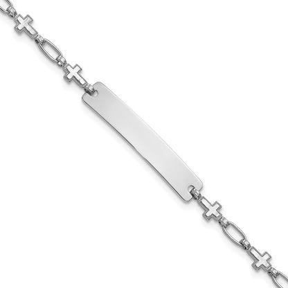 Sterlingsilber Rhodiniert 7.5 Zoll Kreuz Id Armband