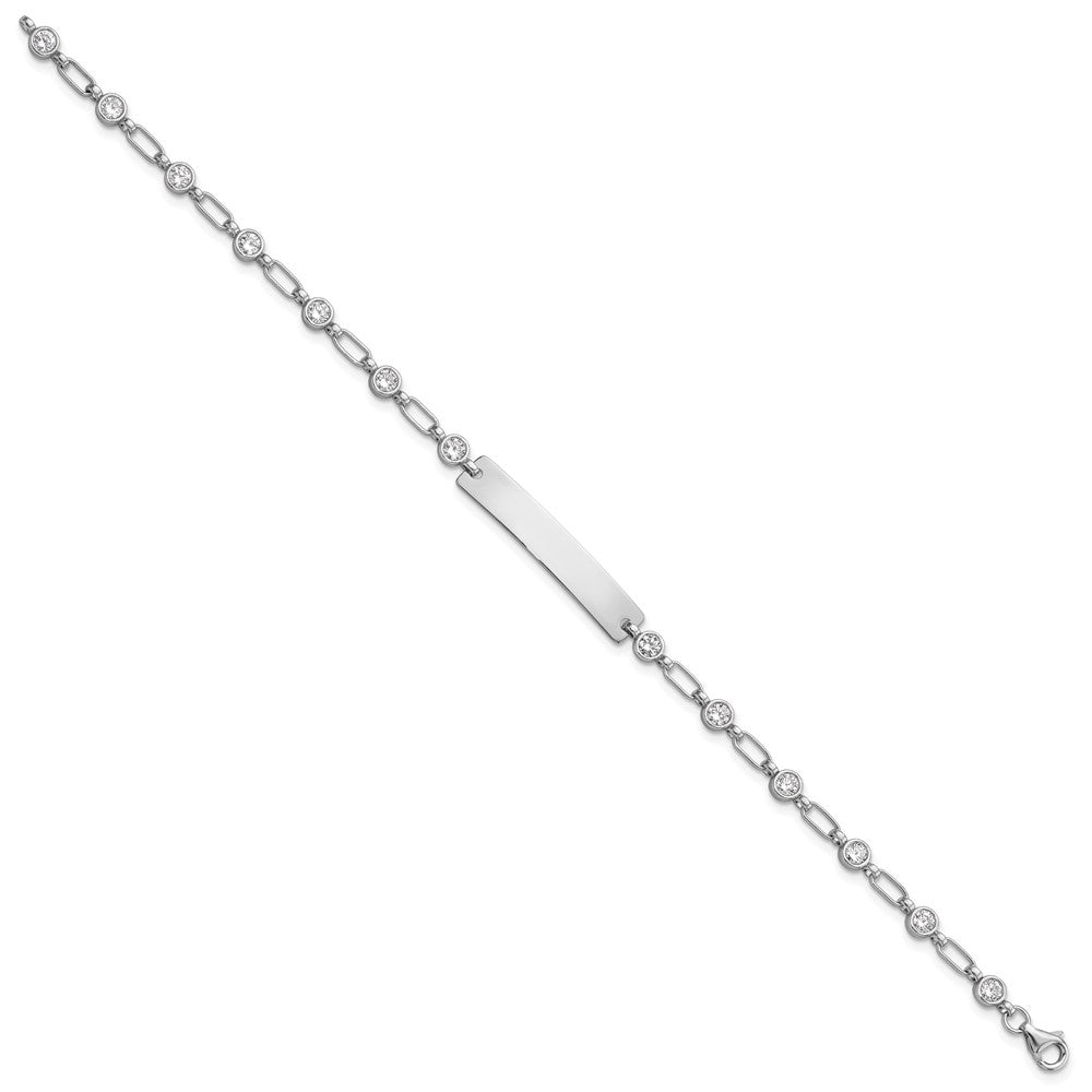 Sterlingsilber Rhodiniert 7.5 Zoll Zargenfassung Zirkonia Id Armband