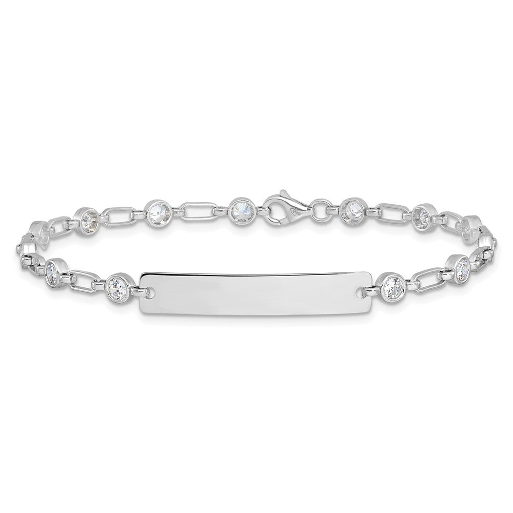 Sterlingsilber Rhodiniert 7.5 Zoll Zargenfassung Zirkonia Id Armband