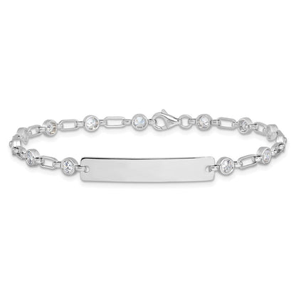 Sterlingsilber Rhodiniert 7.5 Zoll Zargenfassung Zirkonia Id Armband