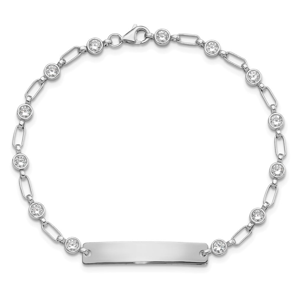 Sterlingsilber Rhodiniert 7.5 Zoll Zargenfassung Zirkonia Id Armband