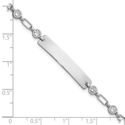 Sterlingsilber Rhodiniert 7.5 Zoll Zargenfassung Zirkonia Id Armband