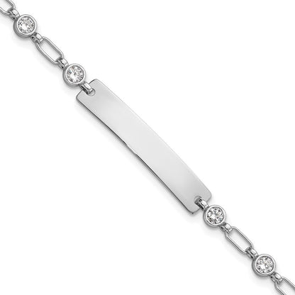 Sterlingsilber Rhodiniert 7.5 Zoll Zargenfassung Zirkonia Id Armband