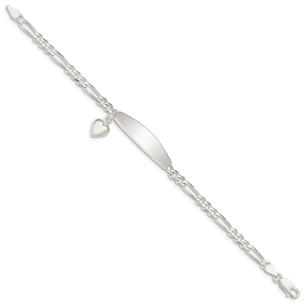 7 Zoll Sterlingsilber Id mit Herz Figaro Glieder Armband