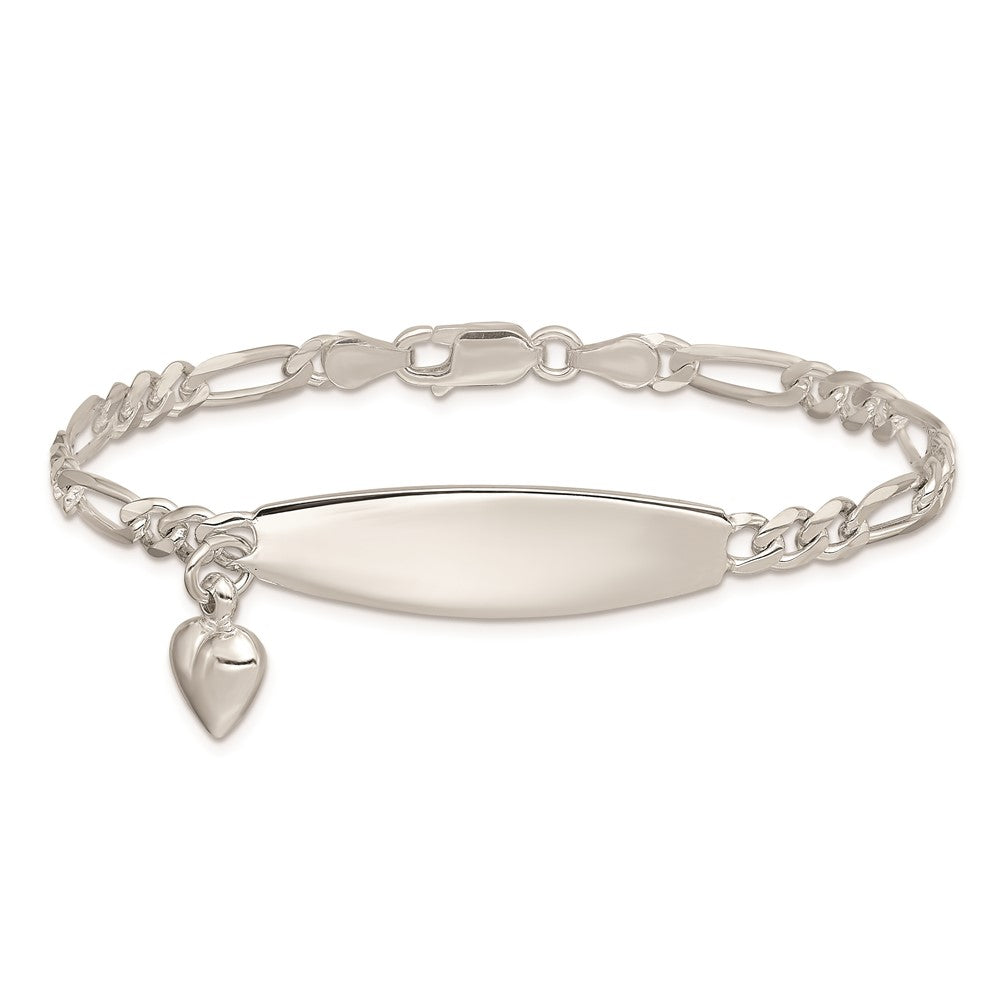 7 Zoll Sterlingsilber Id mit Herz Figaro Glieder Armband