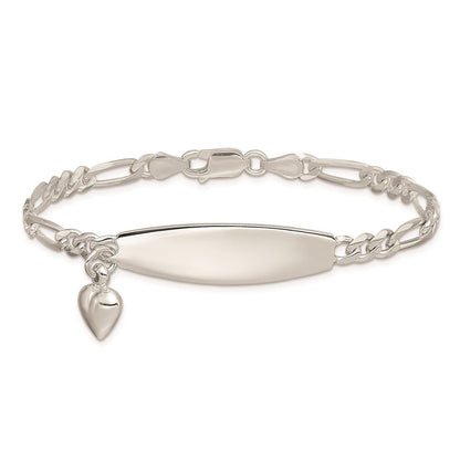 7 Zoll Sterlingsilber Id mit Herz Figaro Glieder Armband
