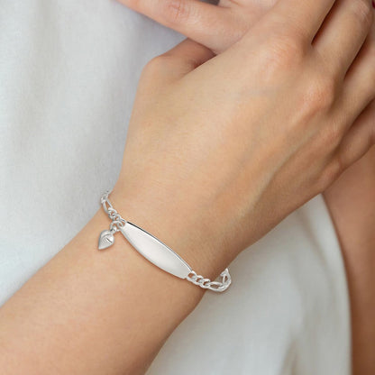7 Zoll Sterlingsilber Id mit Herz Figaro Glieder Armband