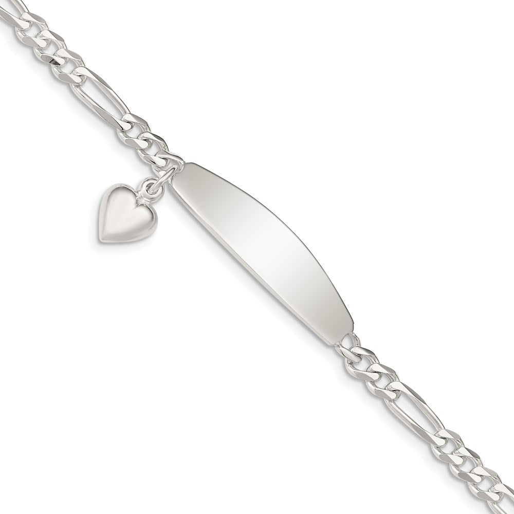 7 Zoll Sterlingsilber Id mit Herz Figaro Glieder Armband