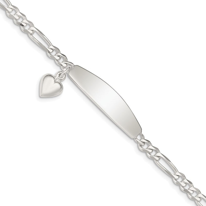 7 Zoll Sterlingsilber Id mit Herz Figaro Glieder Armband