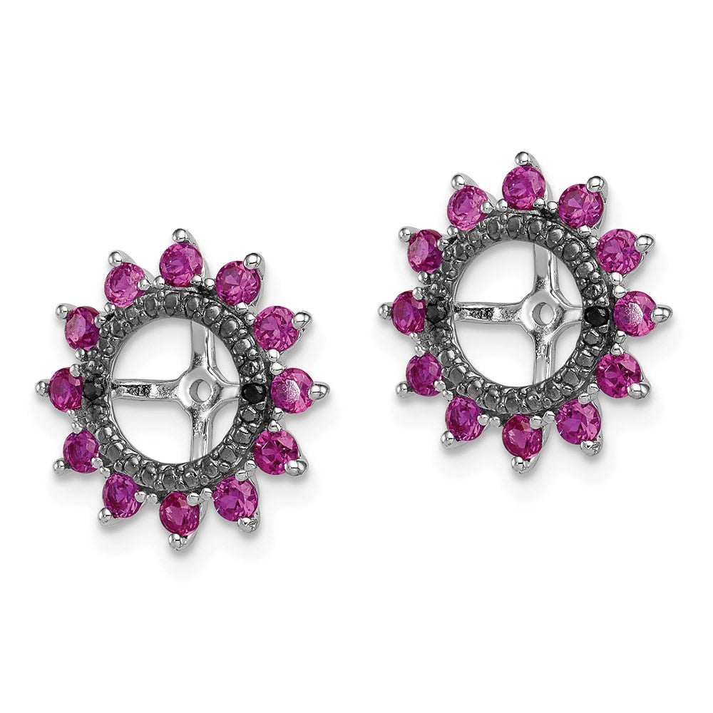 Sterlingsilber Rhodium Erzeugt Rubin & Schwarz Saphir Ohrring Jacke