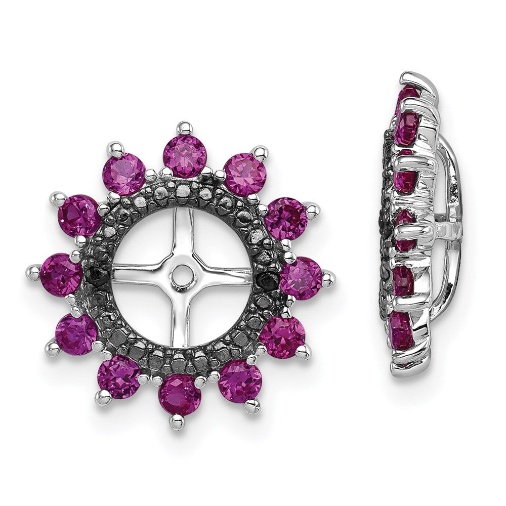 Sterlingsilber Rhodium Erzeugt Rubin & Schwarz Saphir Ohrring Jacke