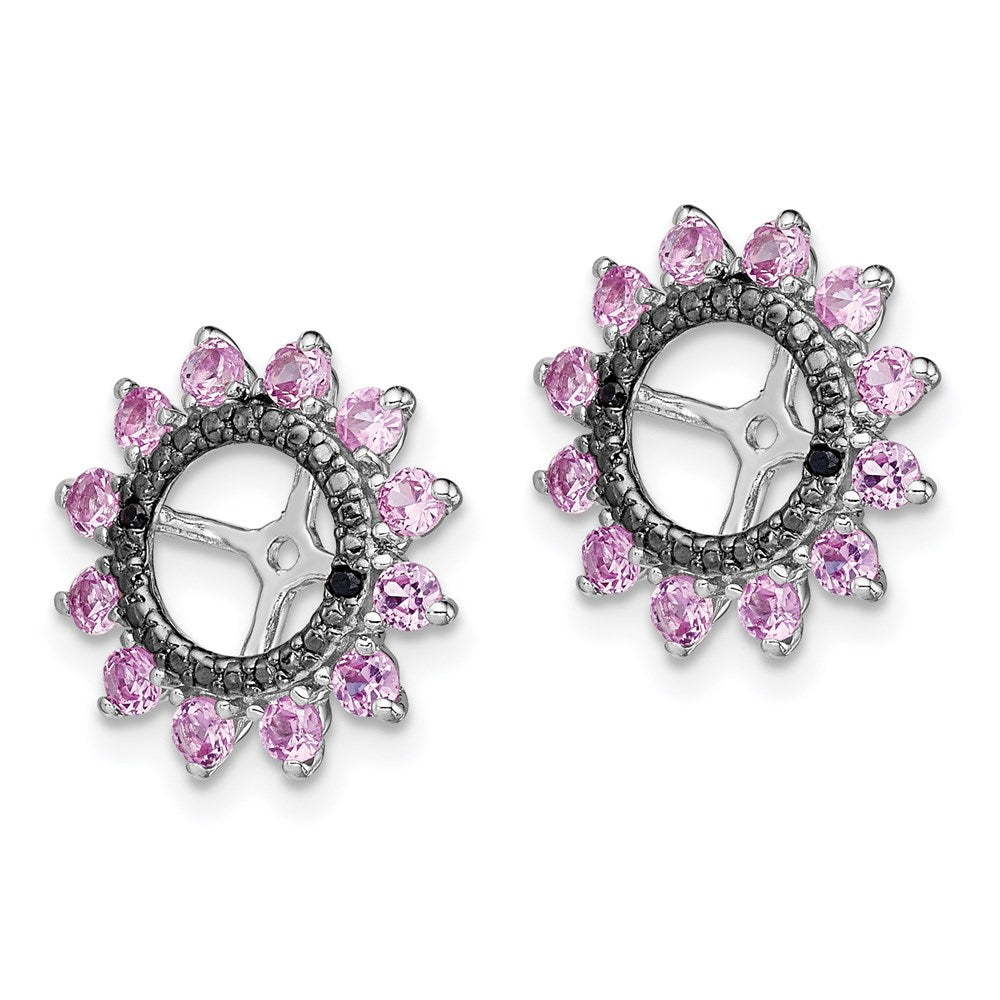 Sterlingsilber Rhodium Erzeugt Rosa Saphir & Schwarz Ohrring Jack